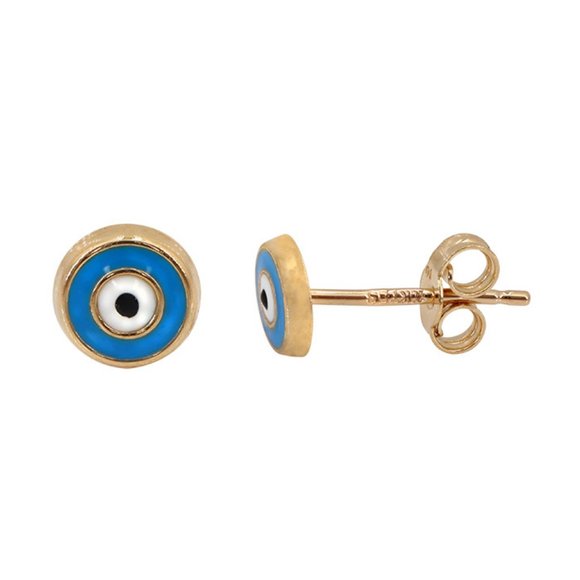 10K Real Solid Yellow Gold Evil Eye Stud Earrings Stamped 10K - Picture 1 of 3